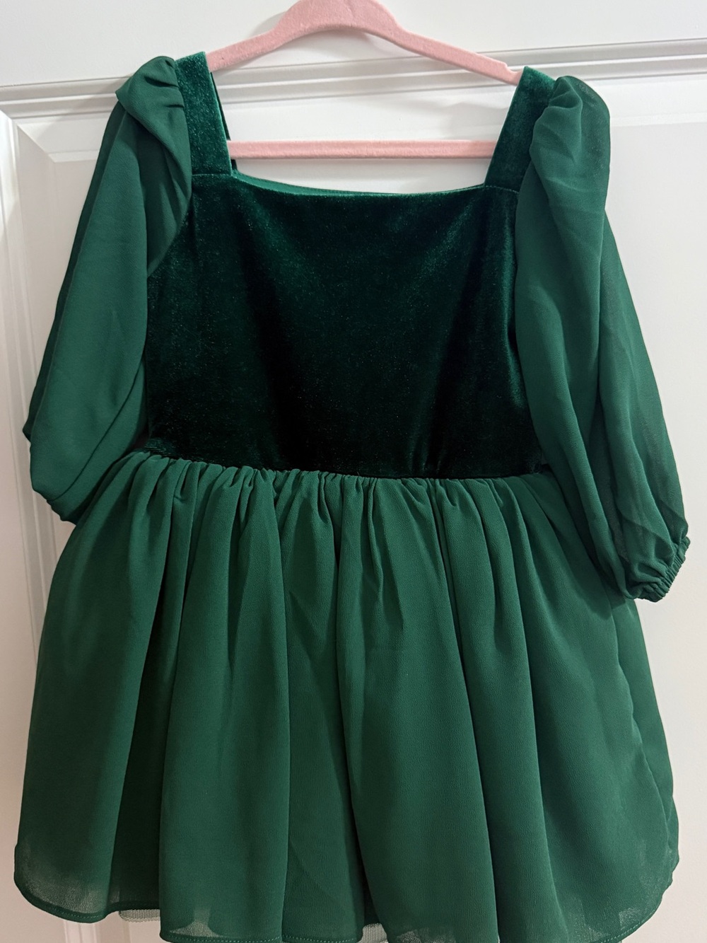 Girls Emerald Green Velvet & Chiffon Party Dress